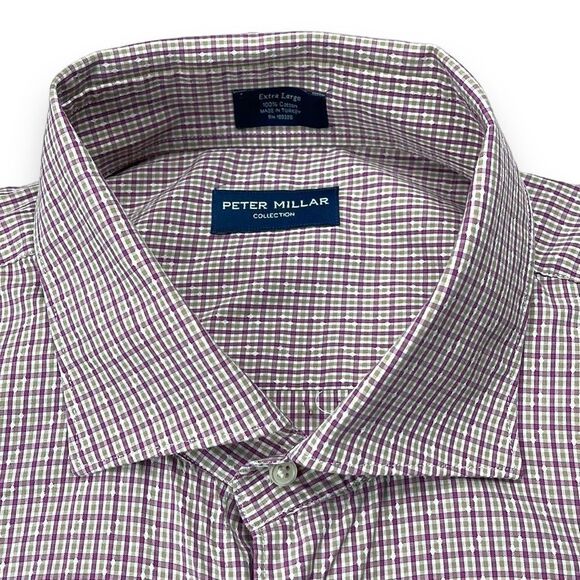 Peter Millar Shirt Mens Extra Large XL Pink Tan Long Sleeve‎ Button Down Shirt - Picture 5 of 10